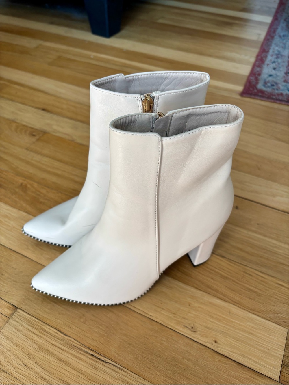Catherine Maladrino White Leather Pointed-Toe Ankle Boots
